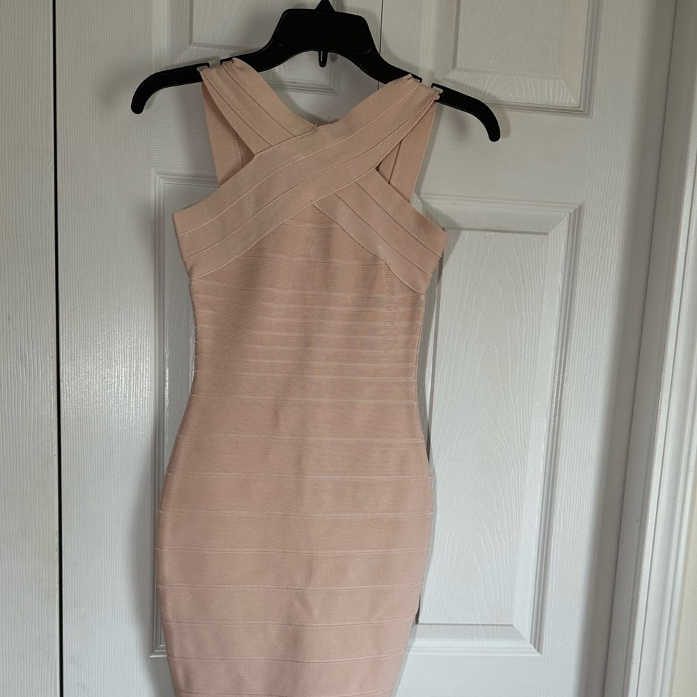 Scuba bandage pink cuss cross neck body on dress